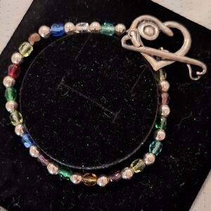 Silver Heart Multicolor Beaded Bracelet Handcrafted